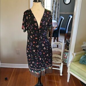 Johnny Was Black Floral Midi Dress